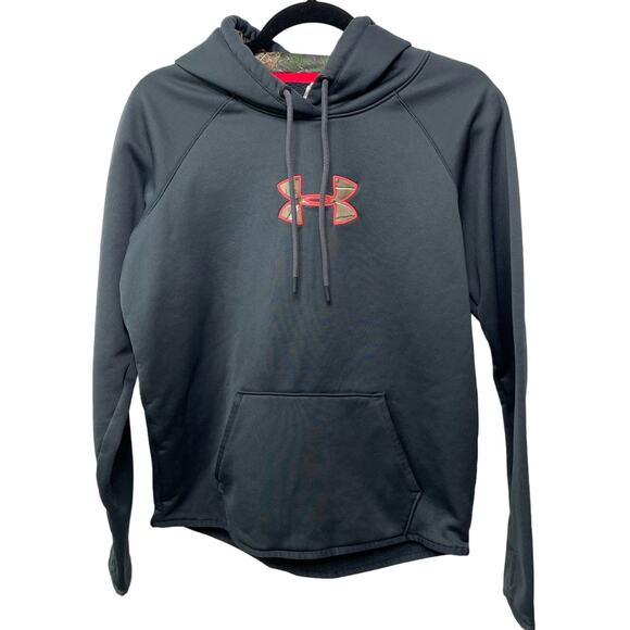 Under Armour Cold Gear Camo Hooded Sweatshirt Long Sleeve Logo Womens Black M - Picture 1 of 11